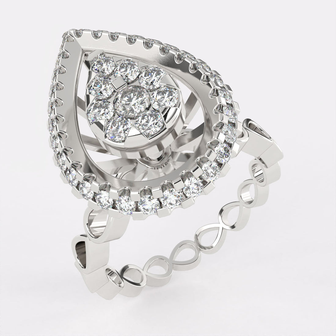 Pear Shape  Gold Diamond Ring in 925 Silver