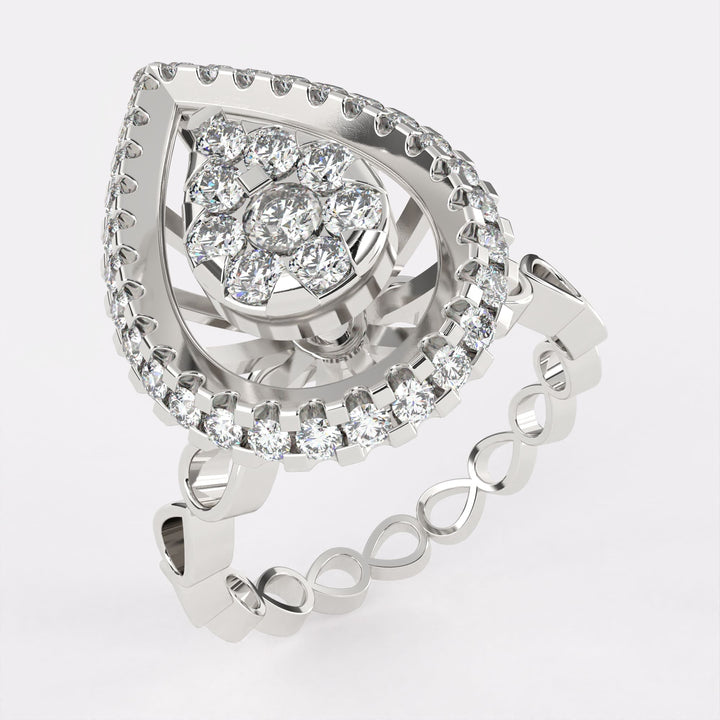 Pear Shape  Gold Diamond Ring in 925 Silver