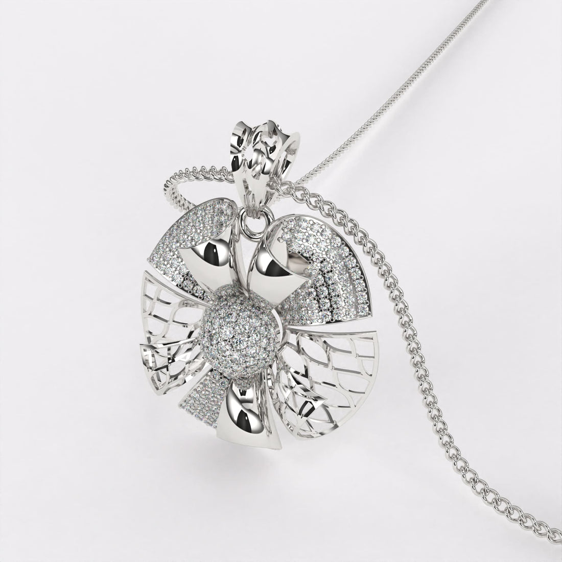 Petal Elegance Diamond Pendant In 925 Silver