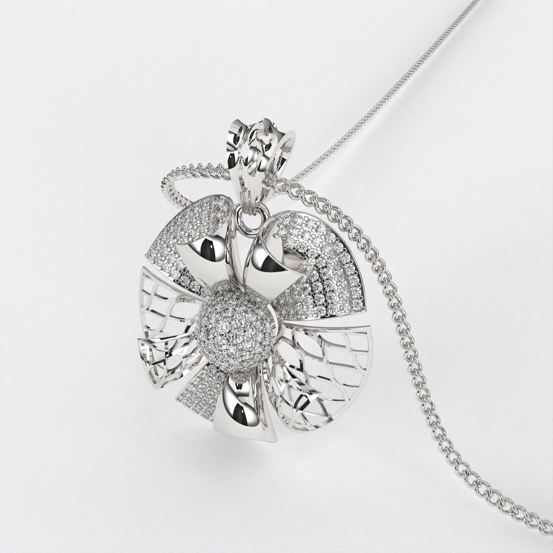 Petal Elegance Diamond Pendant In 925 Silver