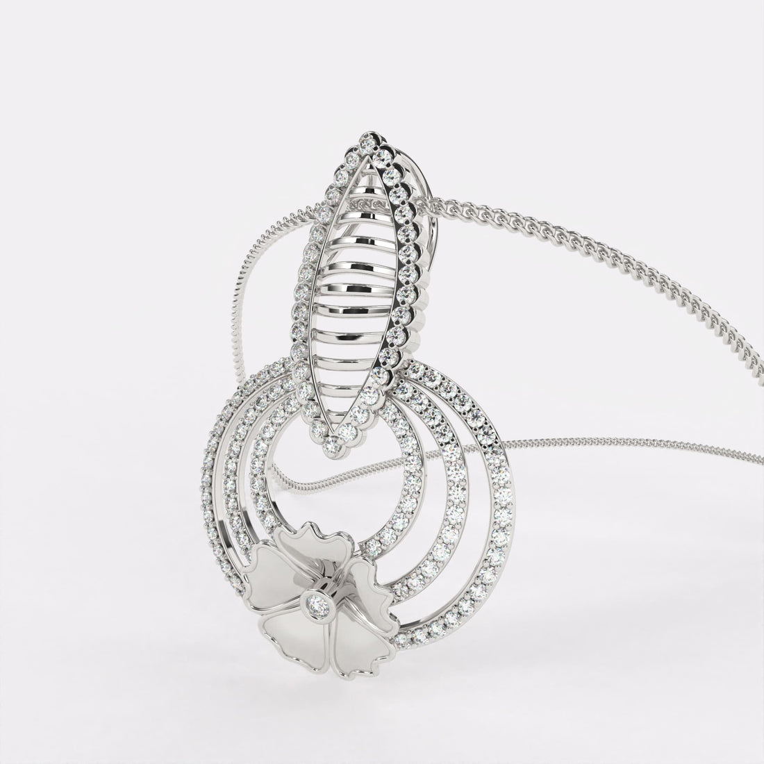 Petal Radiance Diamond Pendant In 925 Silver