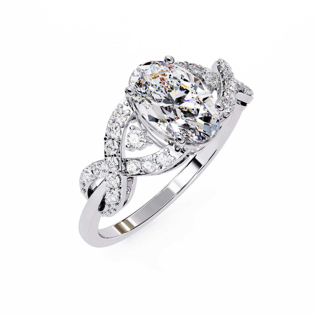 Swirling Lines Oval Diamond Ring