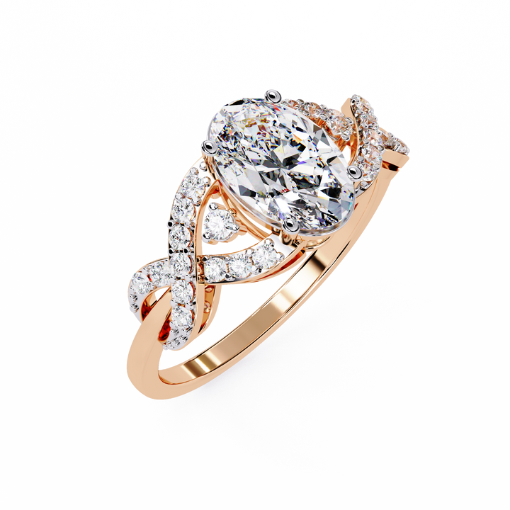 Swirling Lines Oval Diamond Ring