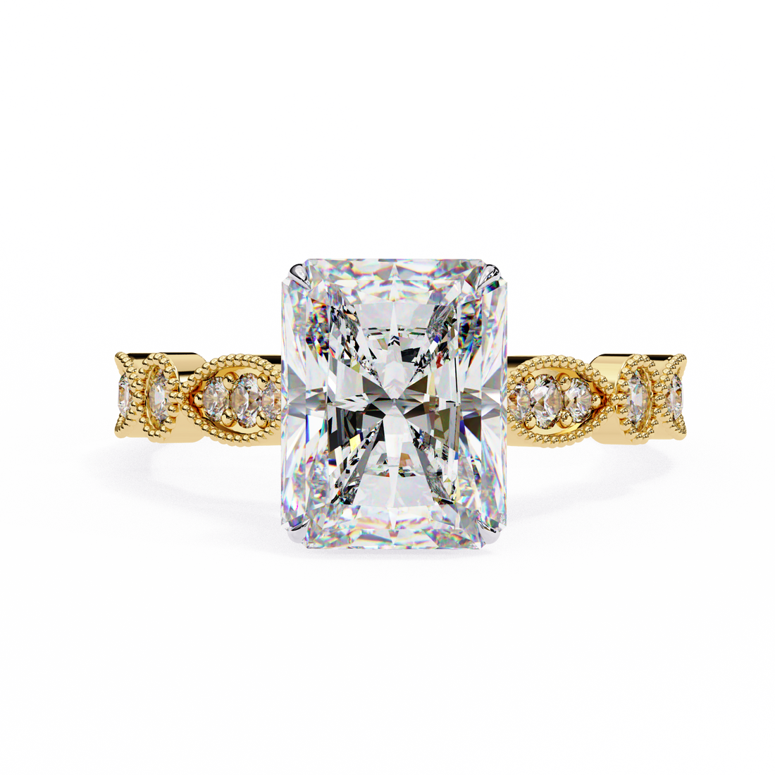 Radiant Cut Diamond Engagement Ring – Vintage Milgrain
