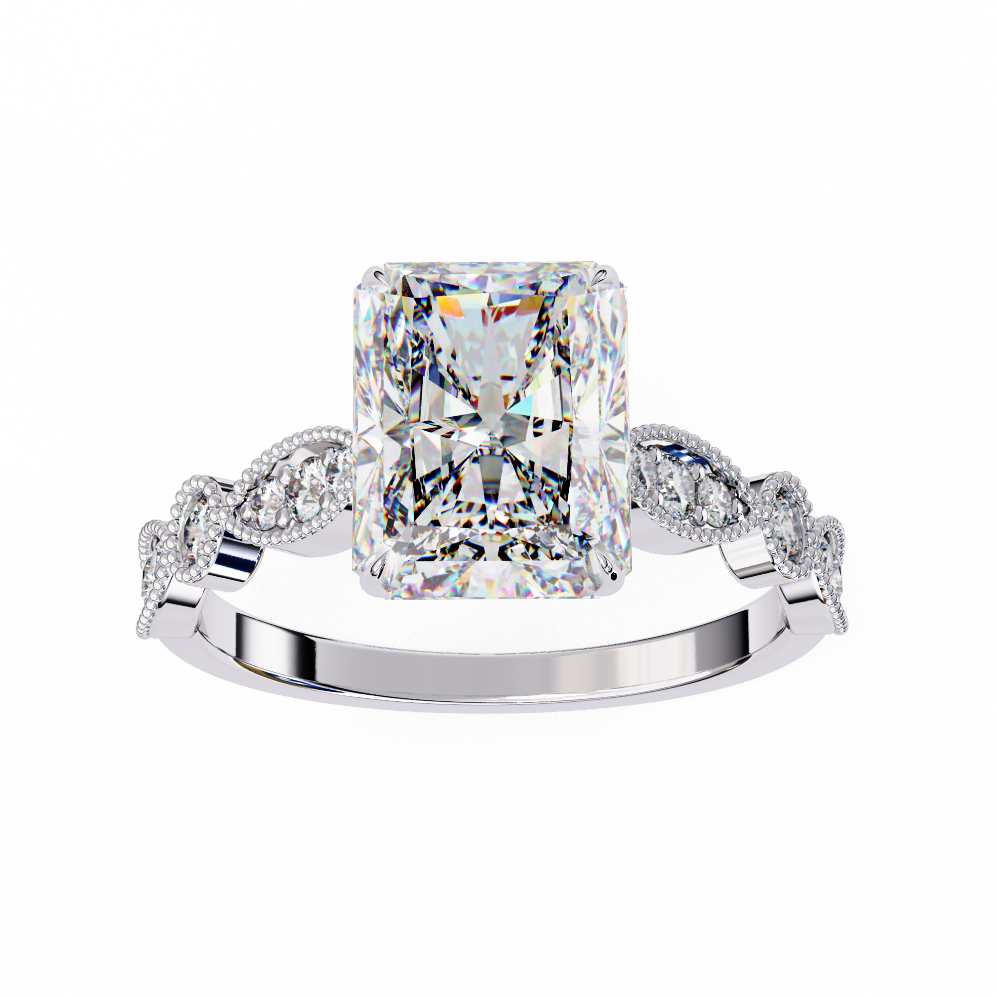Radiant Cut Diamond Engagement Ring – Vintage Milgrain10