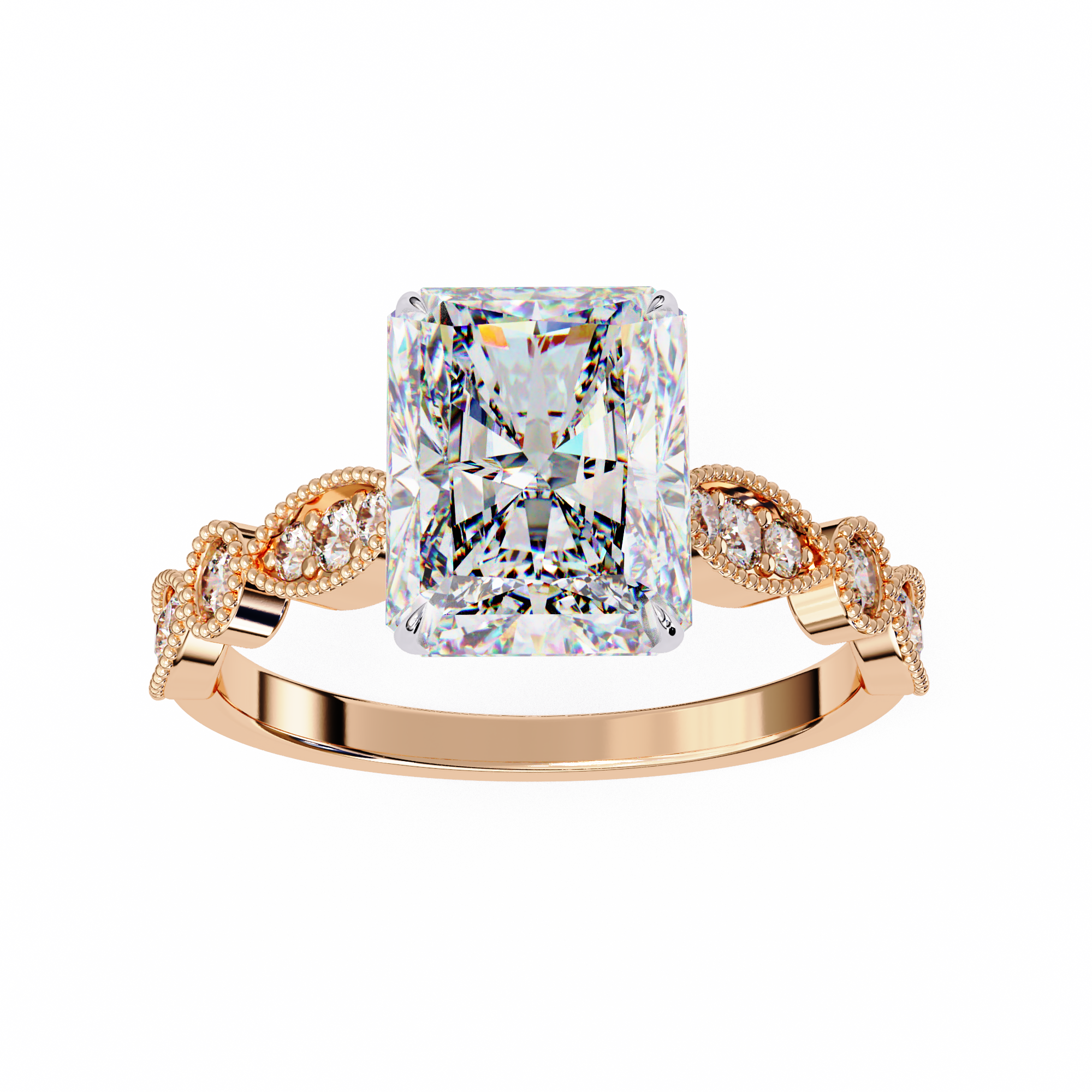 Radiant Cut Diamond Engagement Ring – Vintage Milgrain6