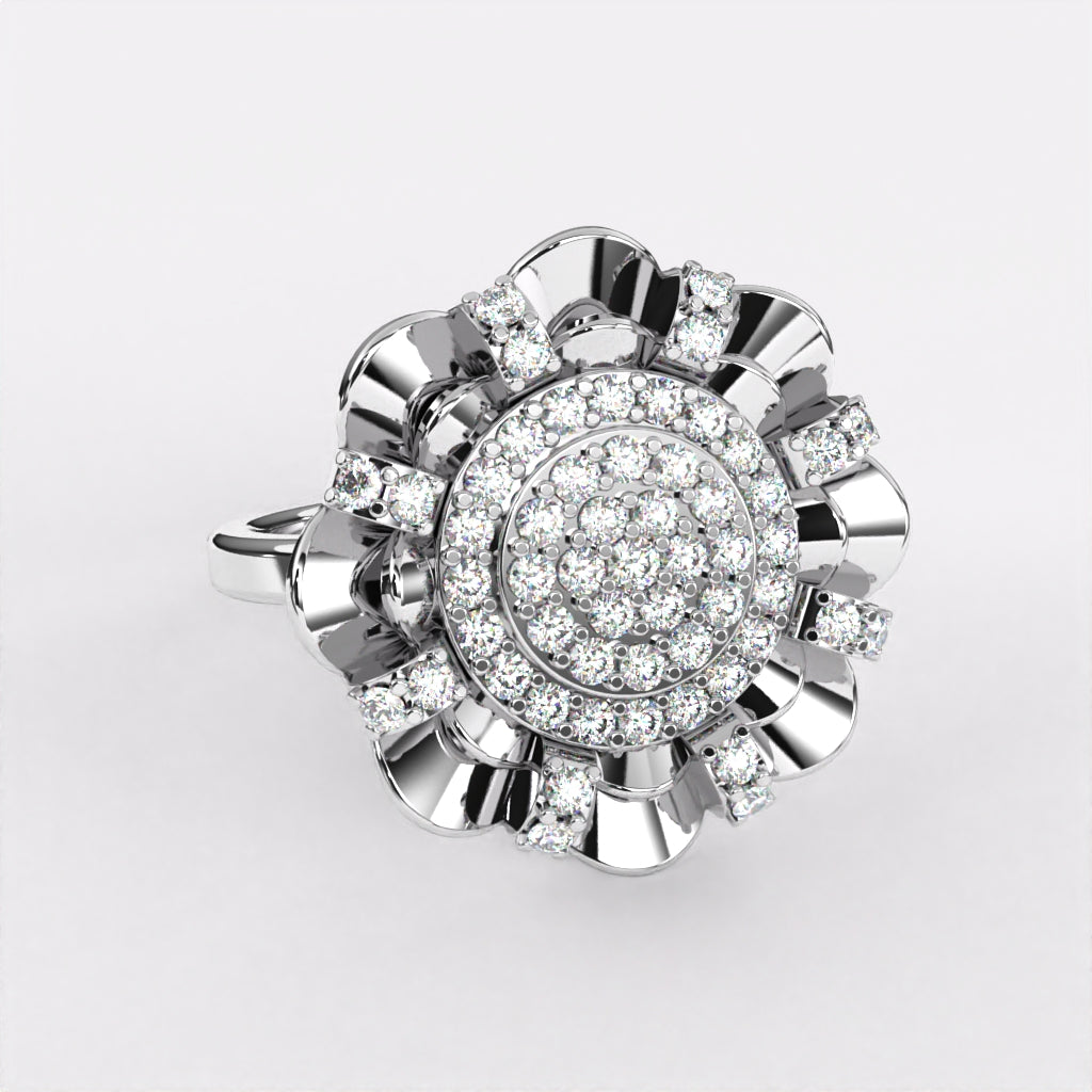 Raised Wavy Diamond Ring in 925 Silver