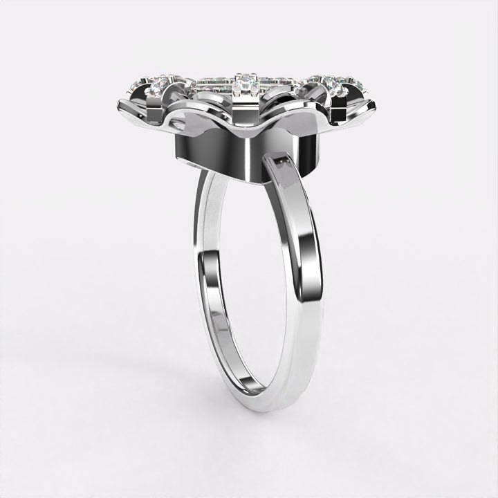 Raised Wavy Diamond Ring in 925 Silver