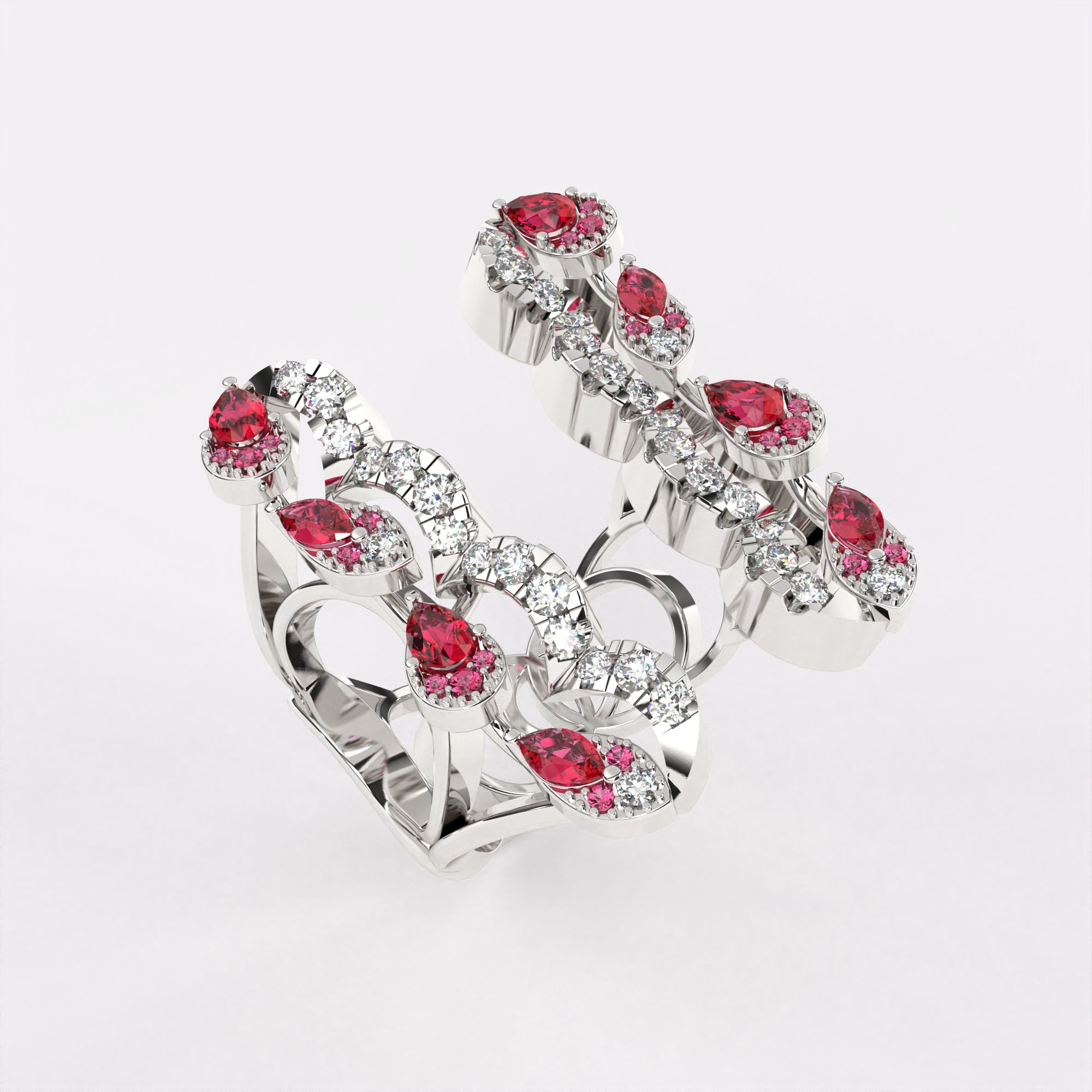 Red Drop Floret Diamond Ring