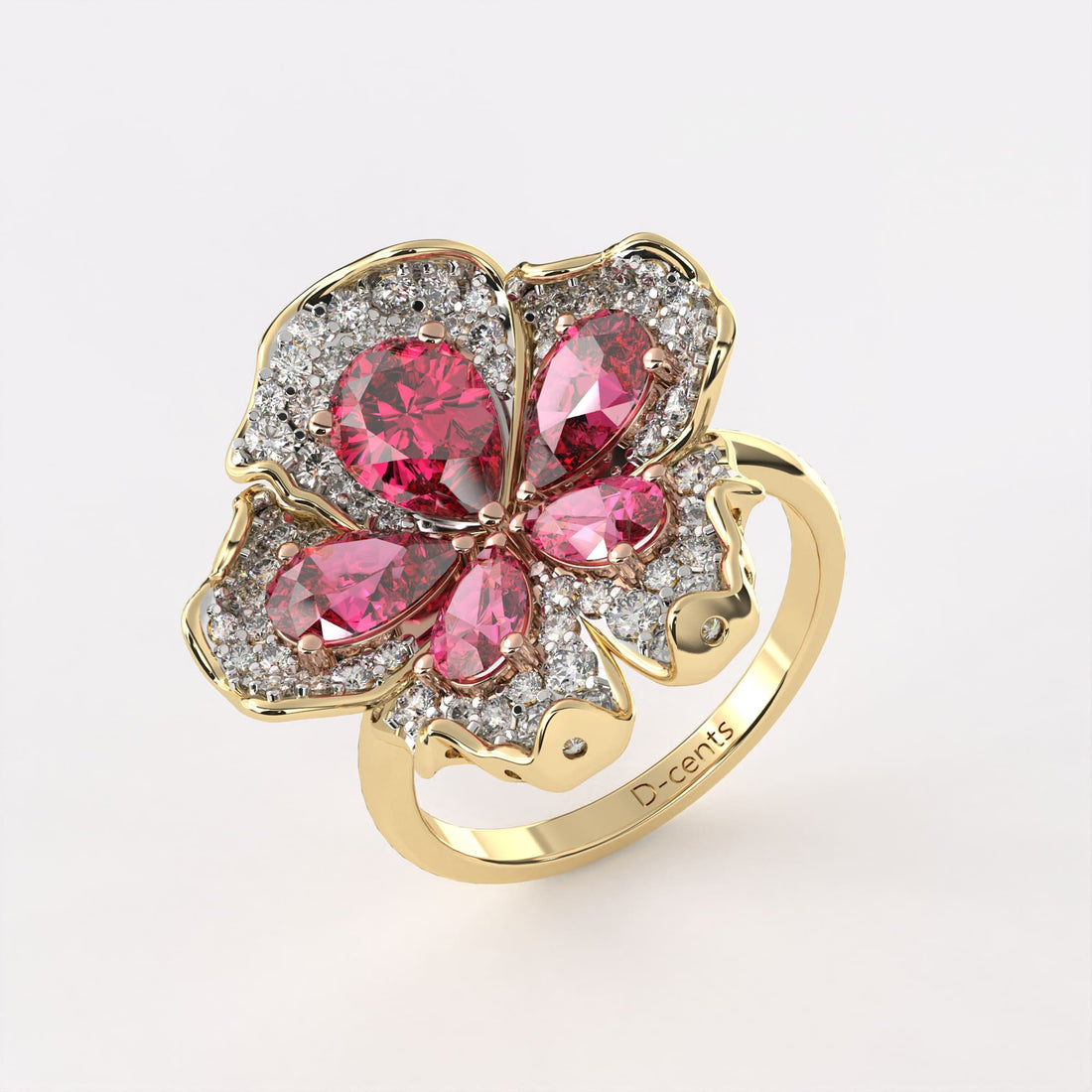 Red Dropsy Petals Diamond ring