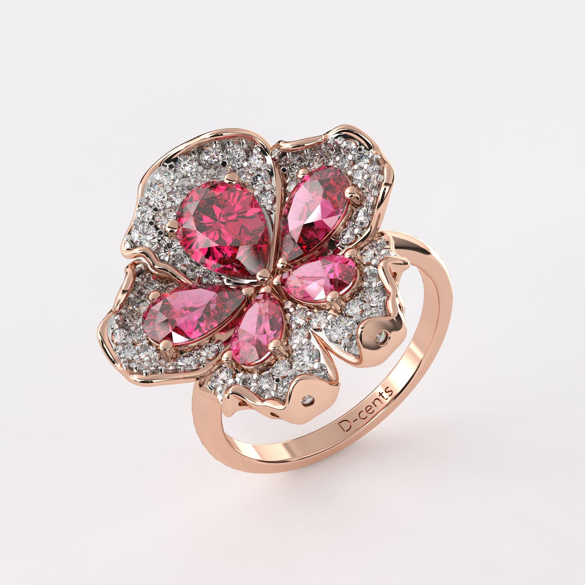 Red Dropsy Petals Diamond ring