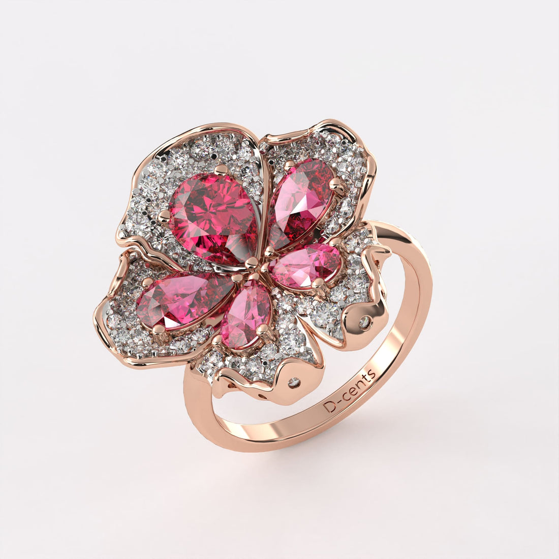 Red Dropsy Petals Diamond ring