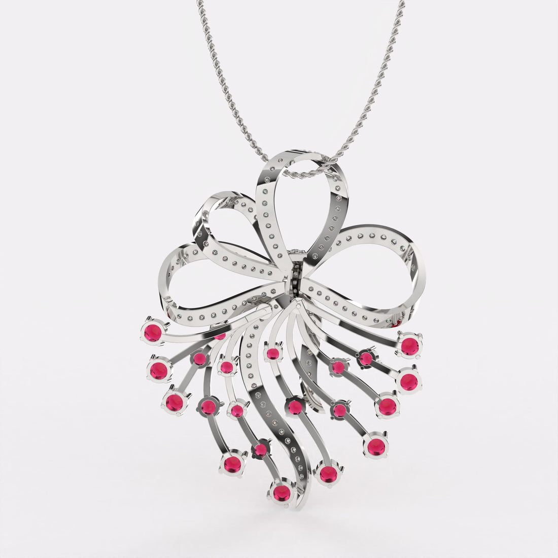 Red Petal Diamond Pendant In 925 Silver