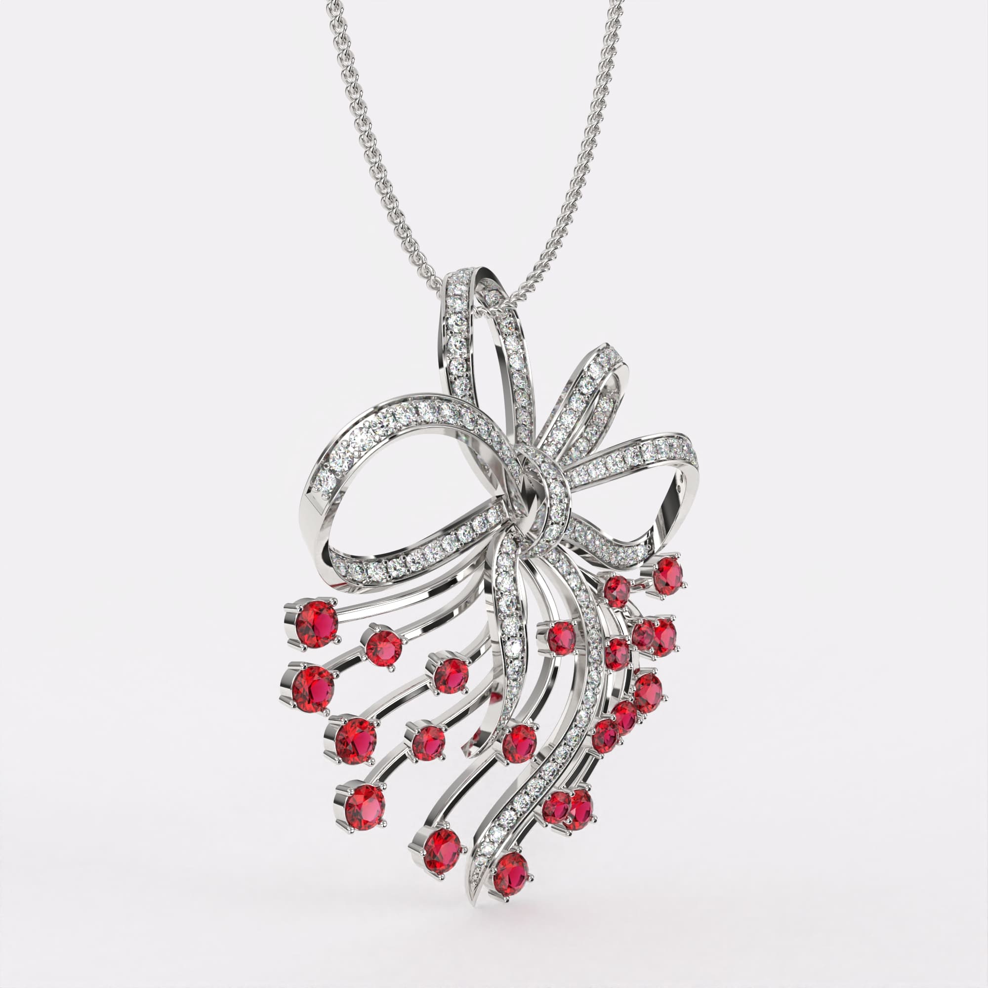 Red Petal Diamond Pendant In 925 Silver