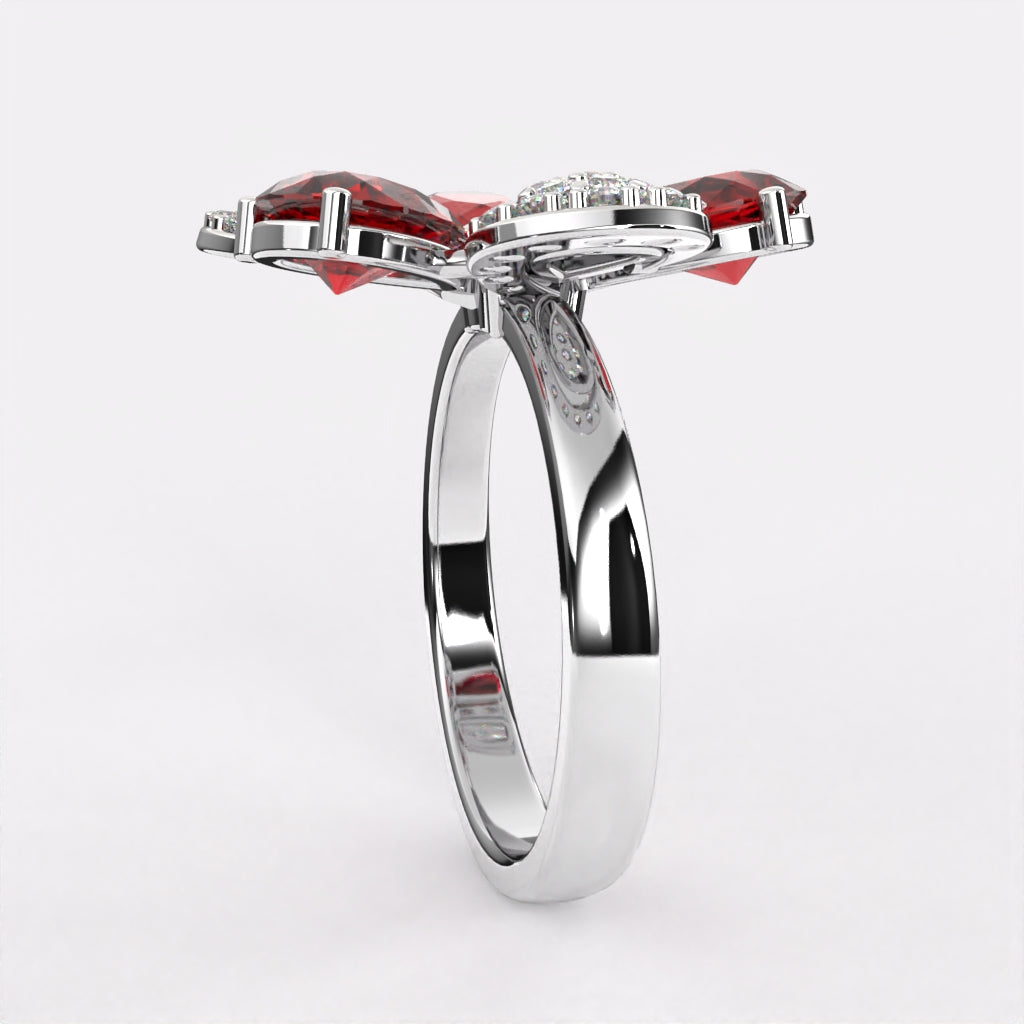Red Petal Diamond Ring in 925 Silver