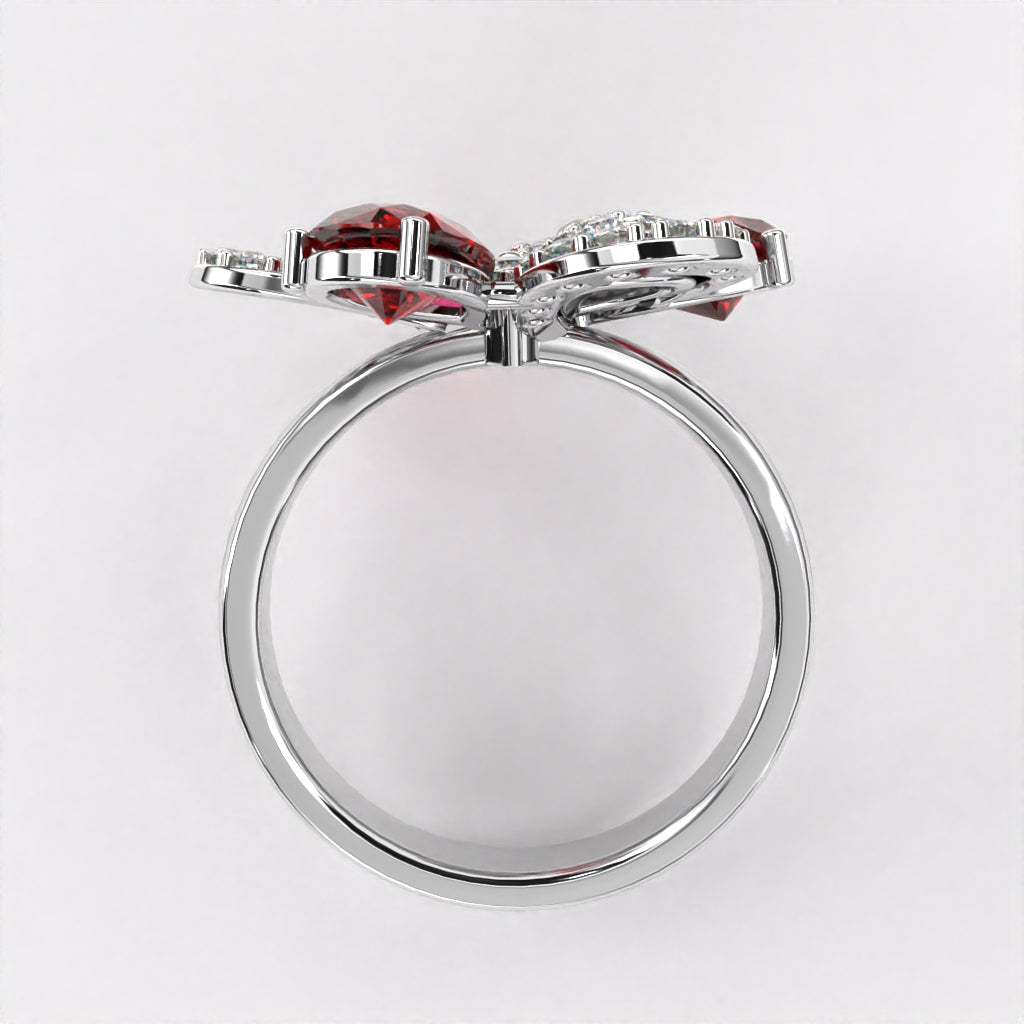 Red Petal Diamond Ring in 925 Silver