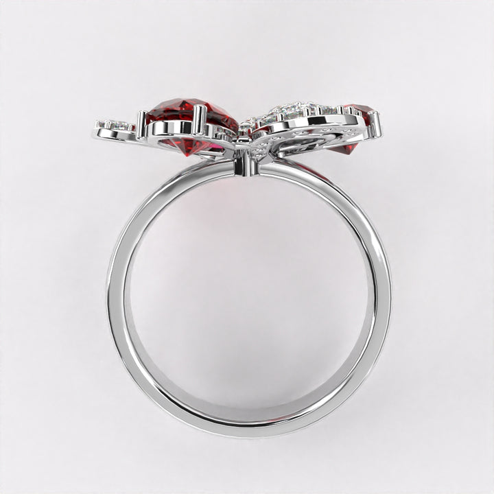 Red Petal Diamond Ring in 925 Silver