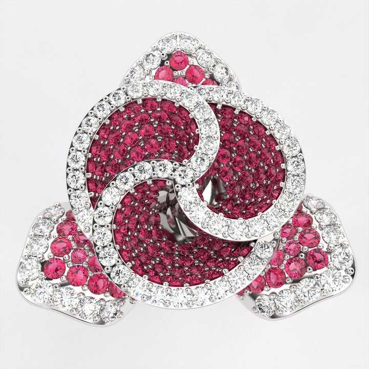 Red Rose Diamond Ring in 925 Silver