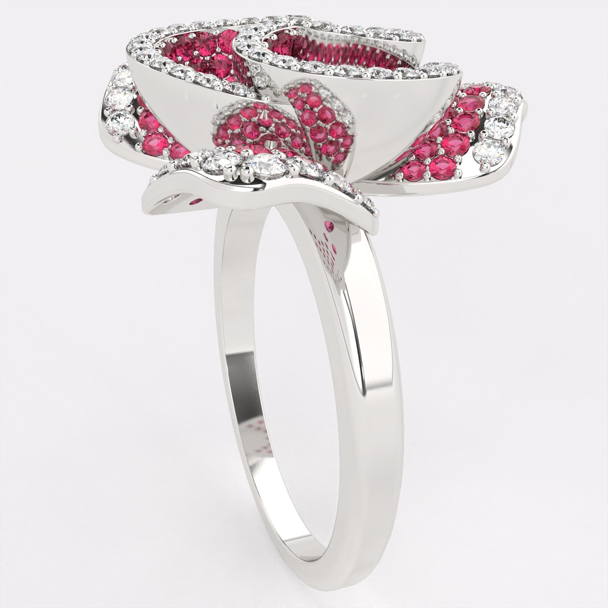 Red Rose Diamond Ring in 925 Silver