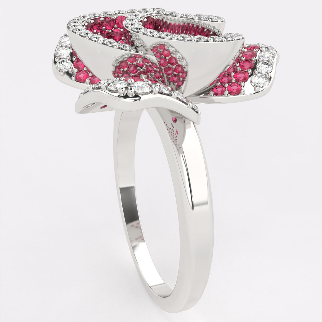 Red Rose Diamond Ring in 925 Silver