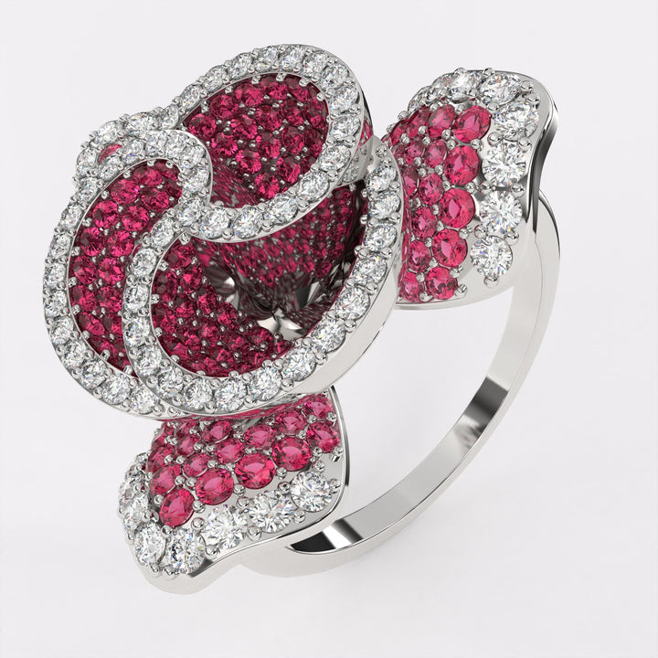 Red Rose Diamond Ring in 925 Silver
