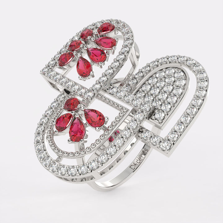 Red Rose petal Diamond Ring in 925 Silver