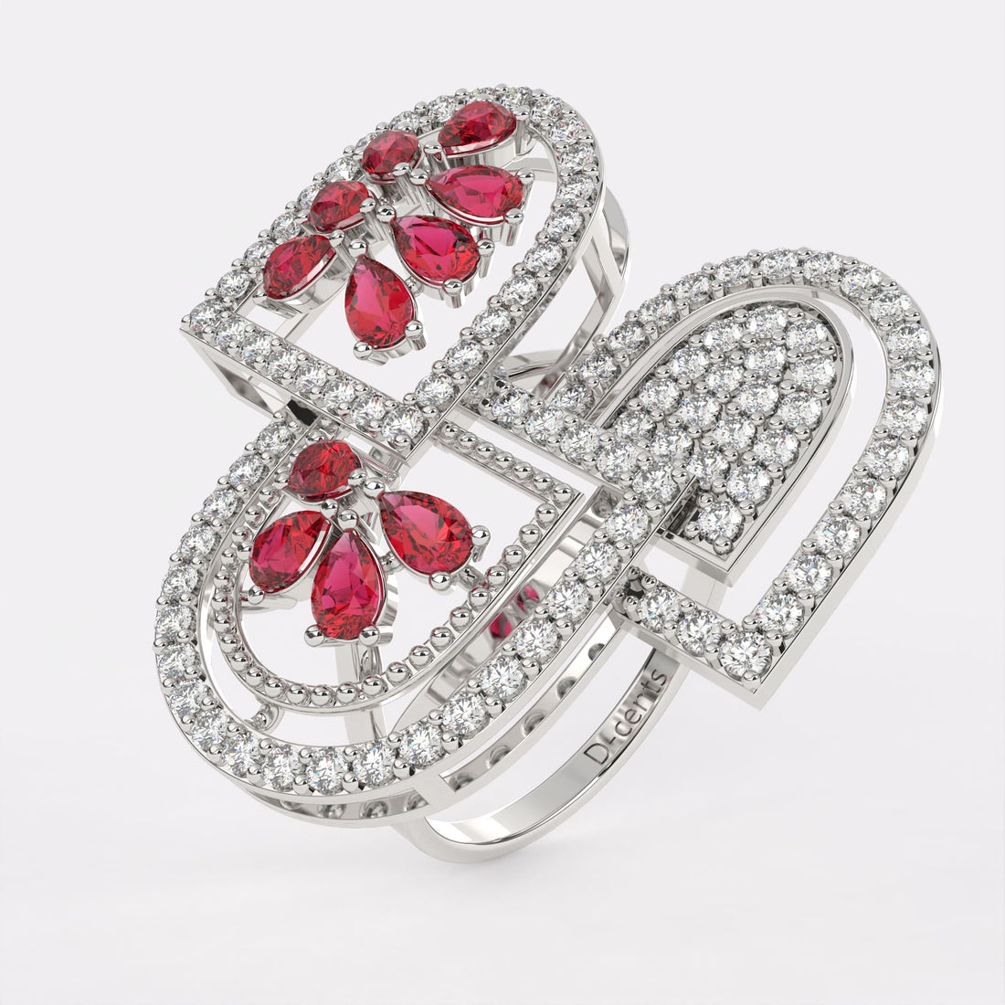 Red Rose petal Diamond Ring in 925 Silver