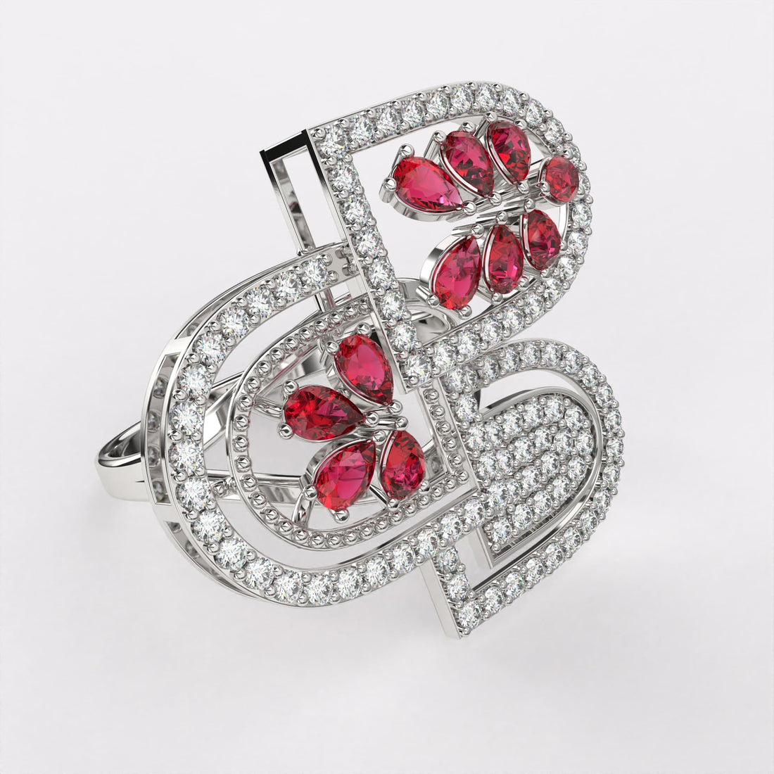 Red Rose petal Diamond Ring in 925 Silver