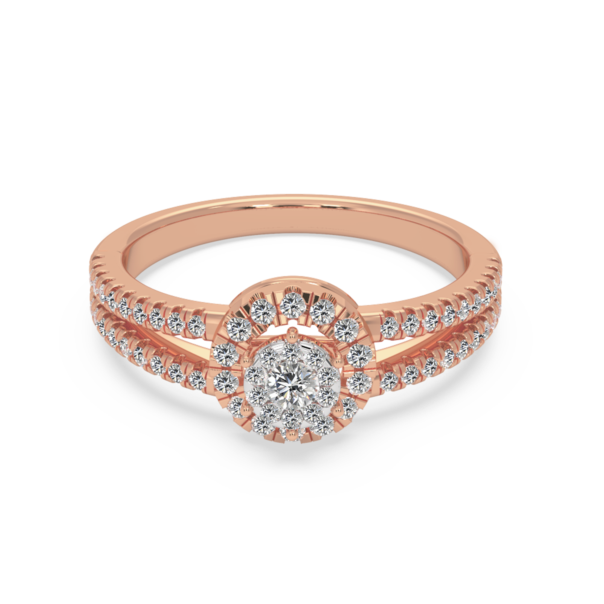Round Brilliant Lab Grown Diamond Cluster Split Shank Engagement Ring