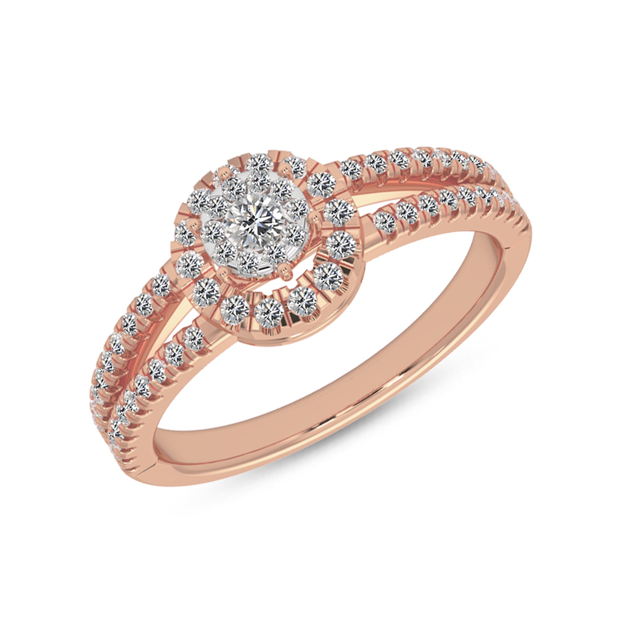 Round Brilliant Lab Grown Diamond Cluster Split Shank Engagement Ring