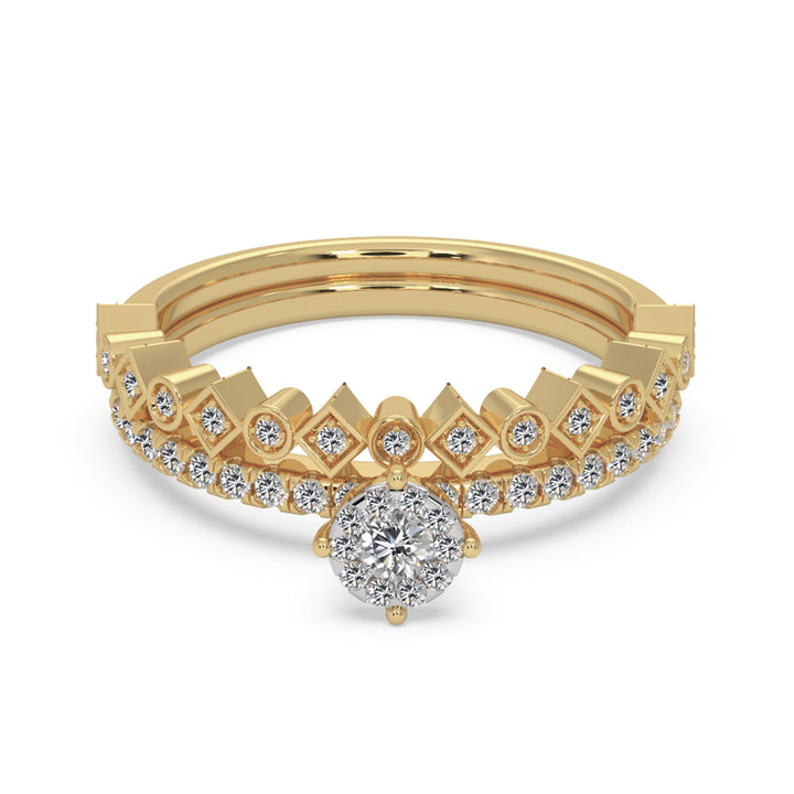 Round Brilliant Lab Grown Diamond Crown Halo Ring with Pavé Band