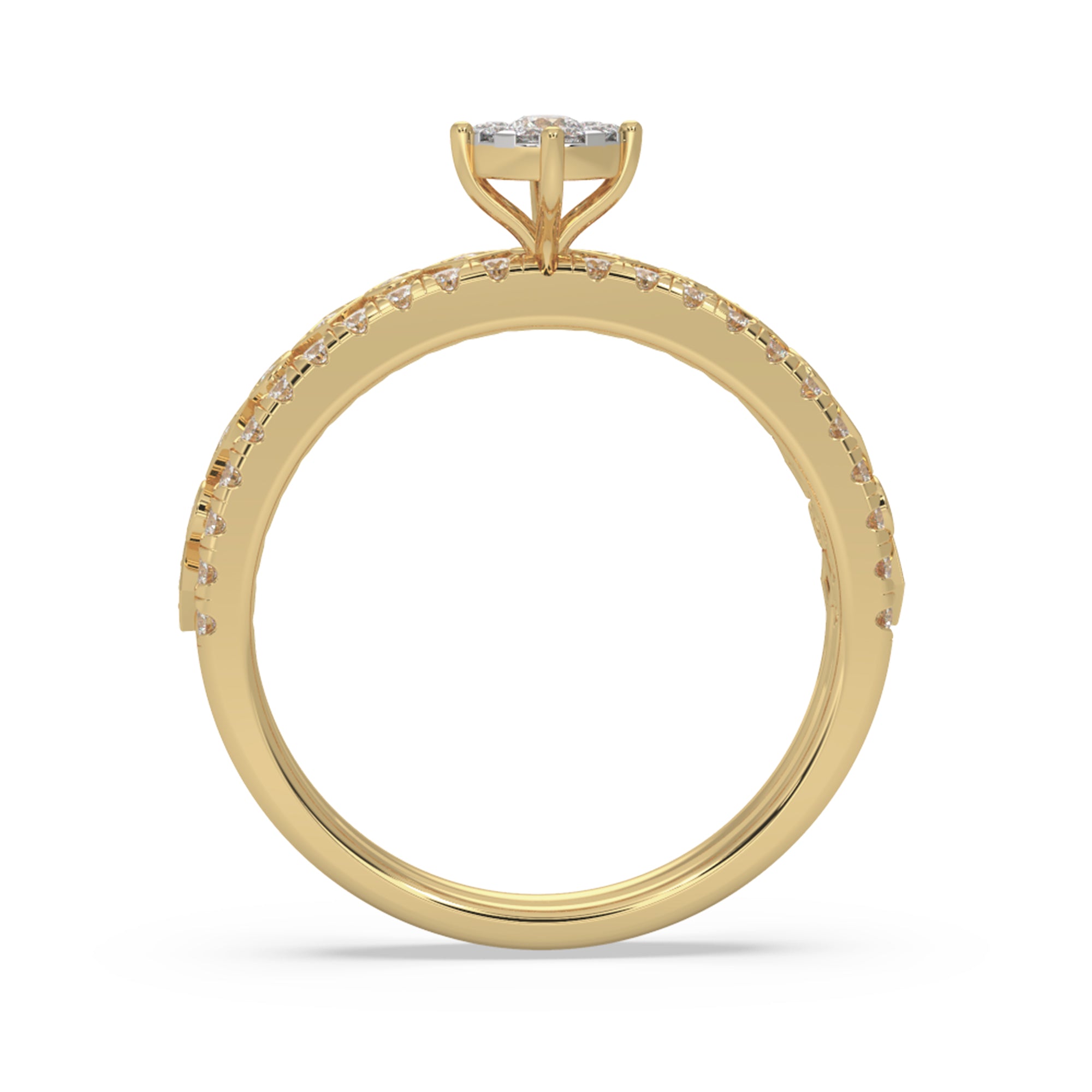 Round Brilliant Lab Grown Diamond Crown Halo Ring with Pavé Band