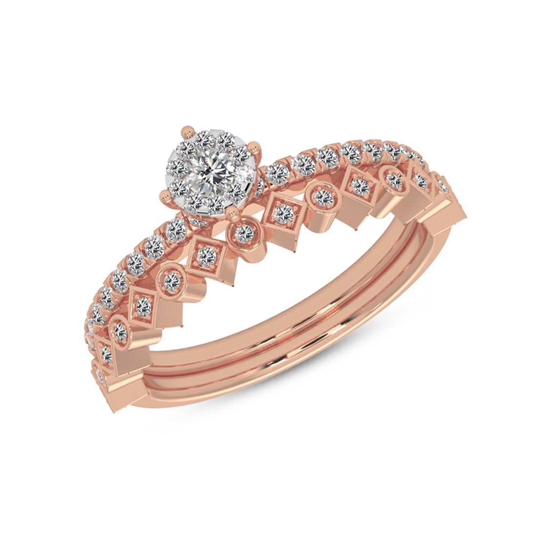 Round Brilliant Lab Grown Diamond Crown Halo Ring with Pavé Band
