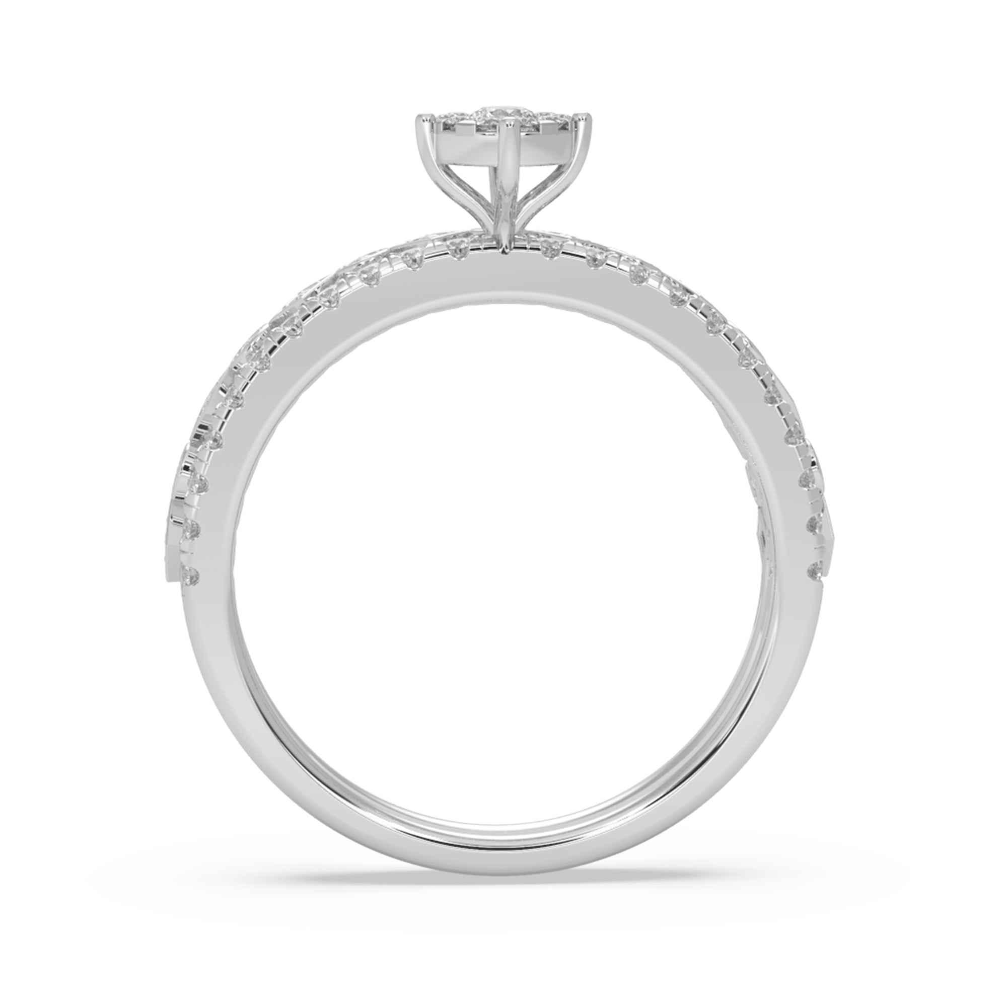 Round Brilliant Lab Grown Diamond Crown Halo Ring with Pavé Band