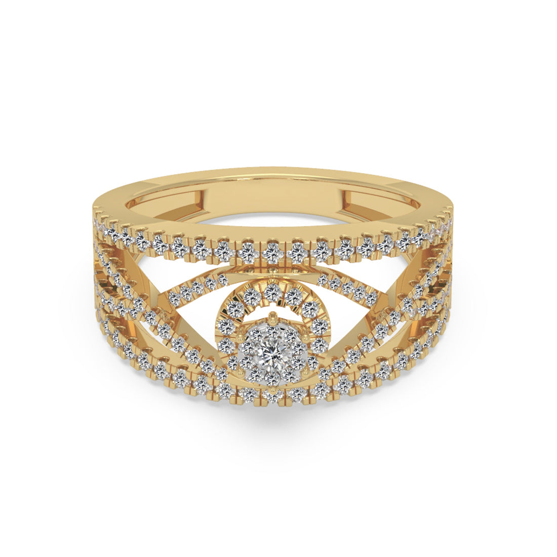 Round Brilliant Lab Grown Diamond Halo Openwork Wide Band Ring