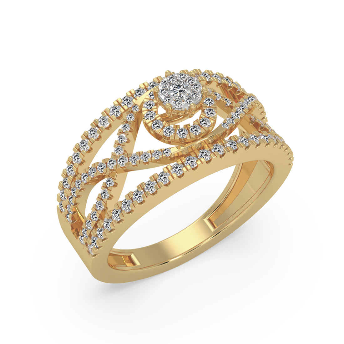 Round Brilliant Lab Grown Diamond Halo Openwork Wide Band Ring