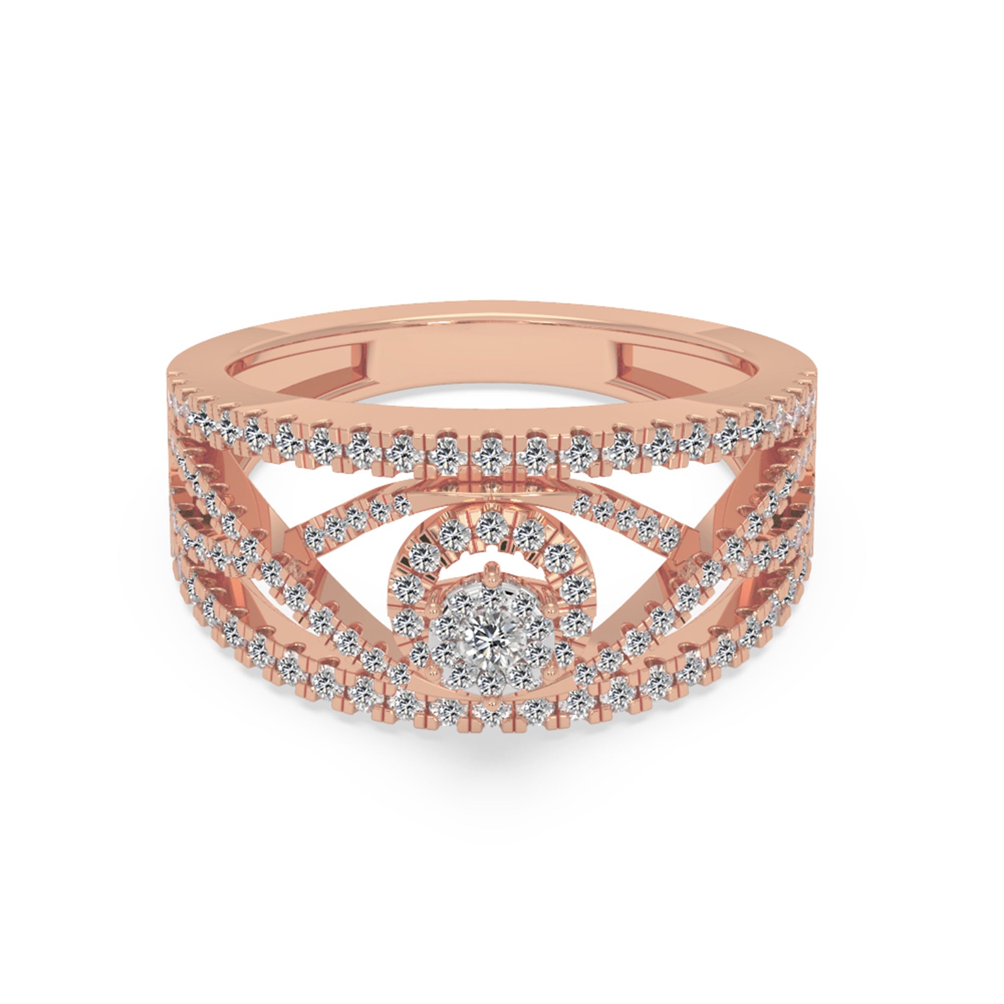 Round Brilliant Lab Grown Diamond Halo Openwork Wide Band Ring