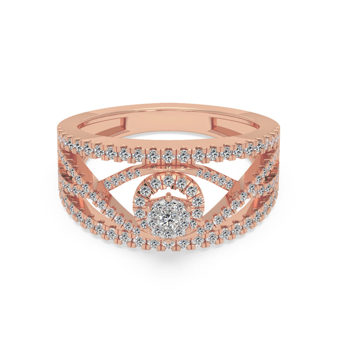 Round Brilliant Lab Grown Diamond Halo Openwork Wide Band Ring
