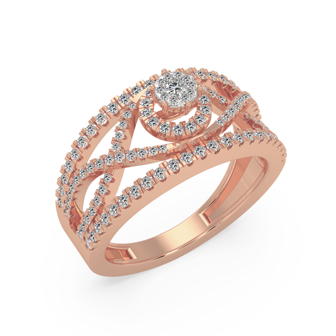 Round Brilliant Lab Grown Diamond Halo Openwork Wide Band Ring