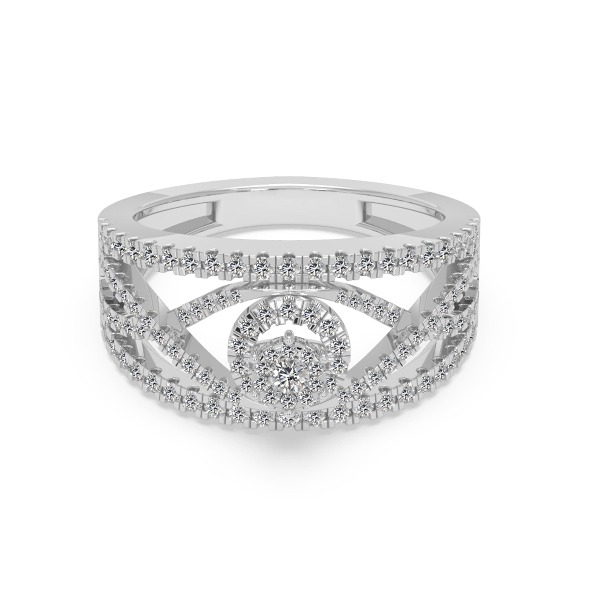 Round Brilliant Lab Grown Diamond Halo Openwork Wide Band Ring