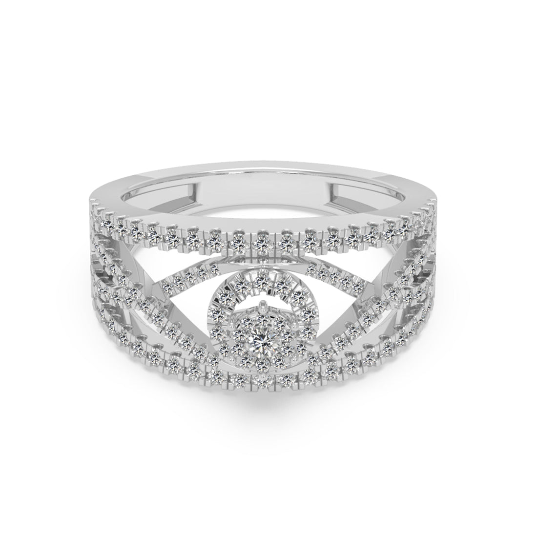Round Brilliant Lab Grown Diamond Halo Openwork Wide Band Ring
