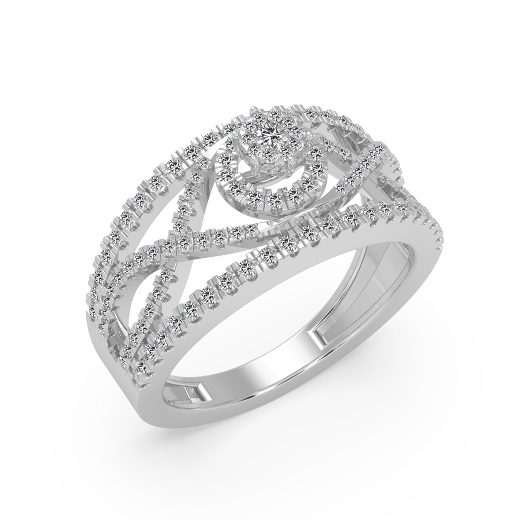 Round Brilliant Lab Grown Diamond Halo Openwork Wide Band Ring