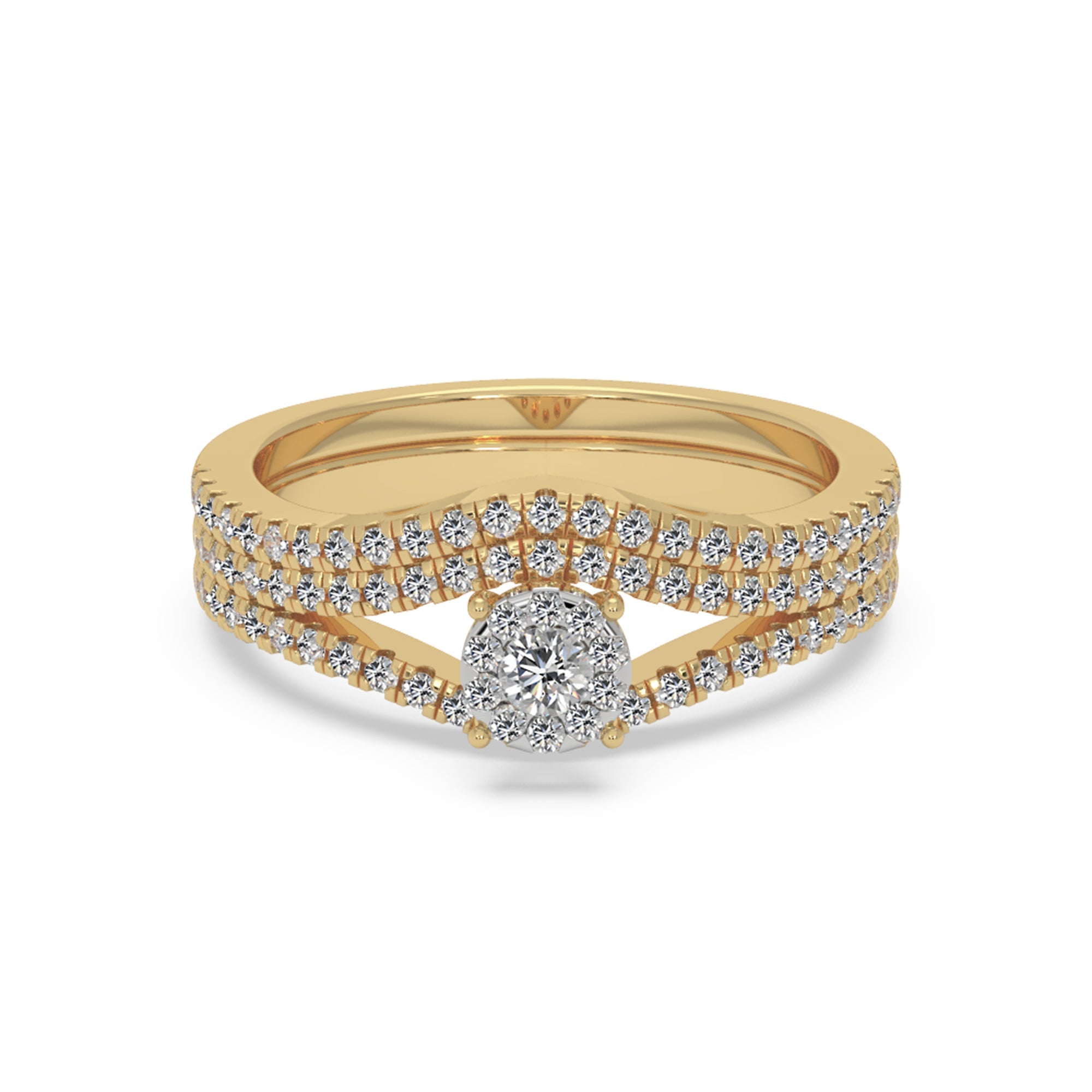 Round Cluster Halo With Contoured Pave Band Engagement Ring