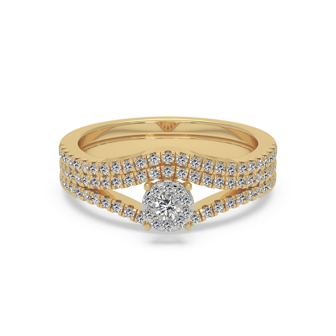 Round Cluster Halo With Contoured Pave Band Engagement Ring