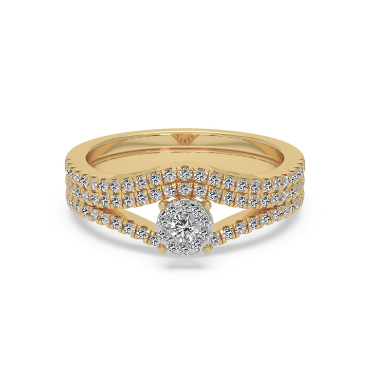 Round Cluster Halo With Contoured Pave Band Engagement Ring