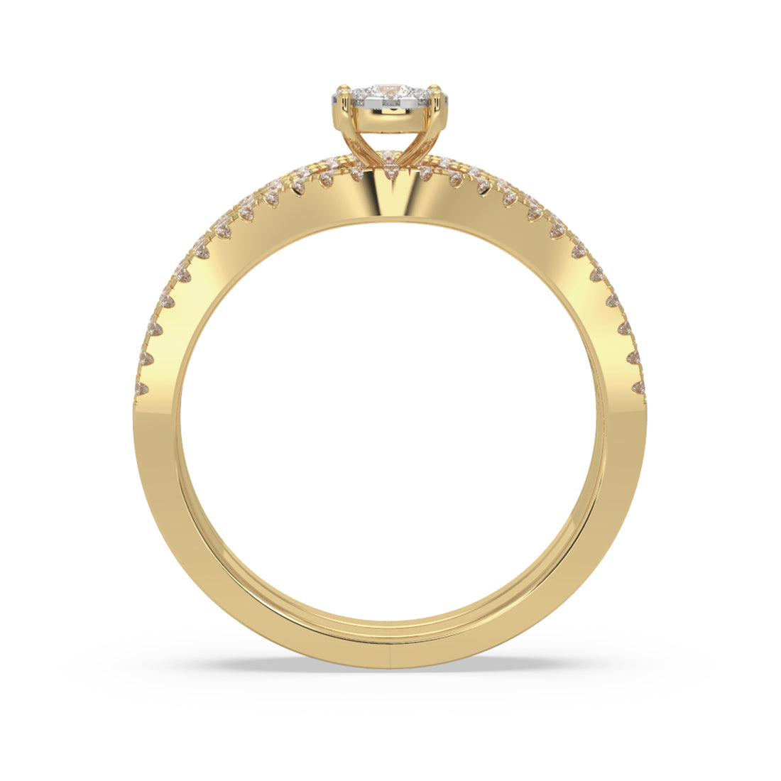 Round Cluster Halo With Contoured Pave Band Engagement Ring