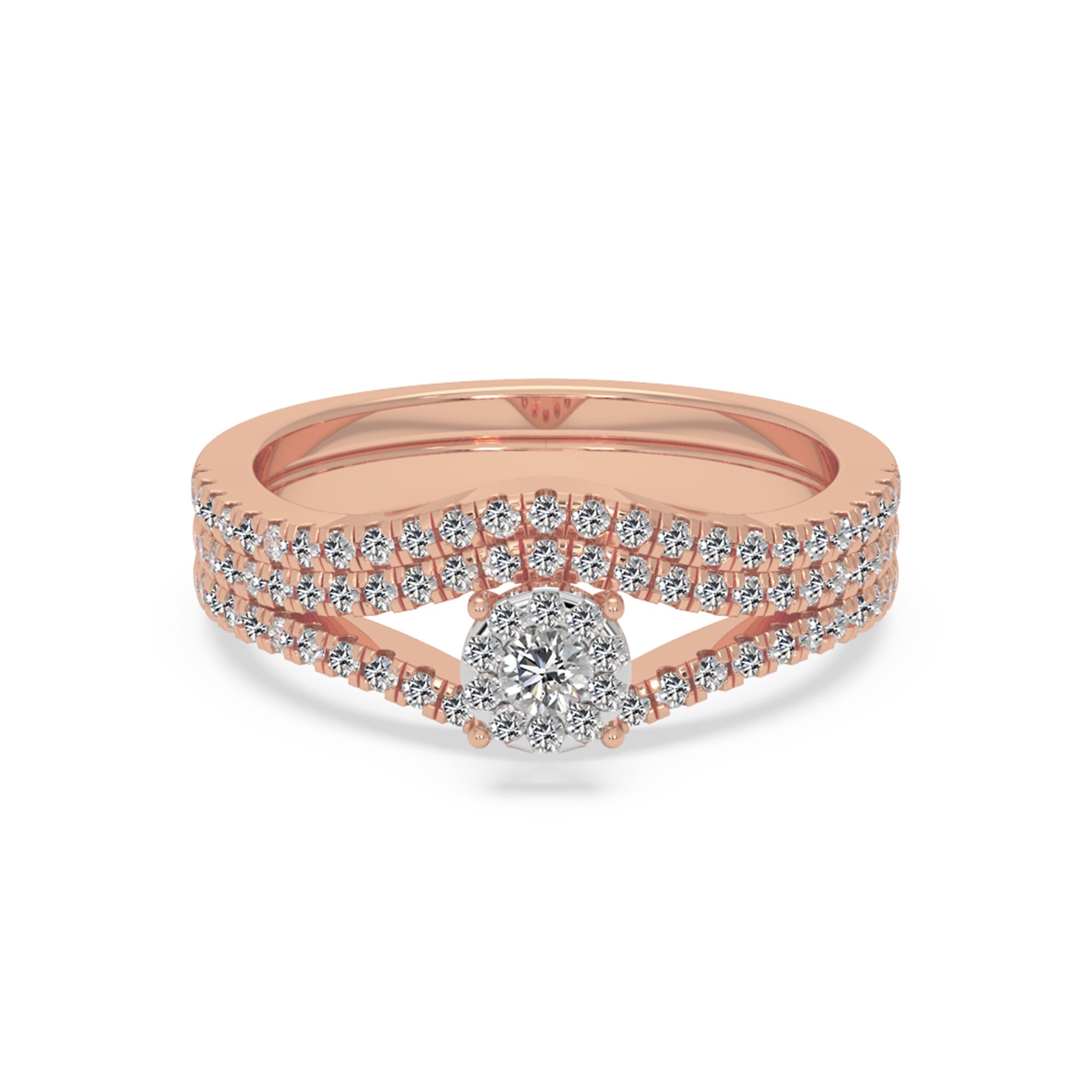 Round Cluster Halo With Contoured Pave Band Engagement Ring