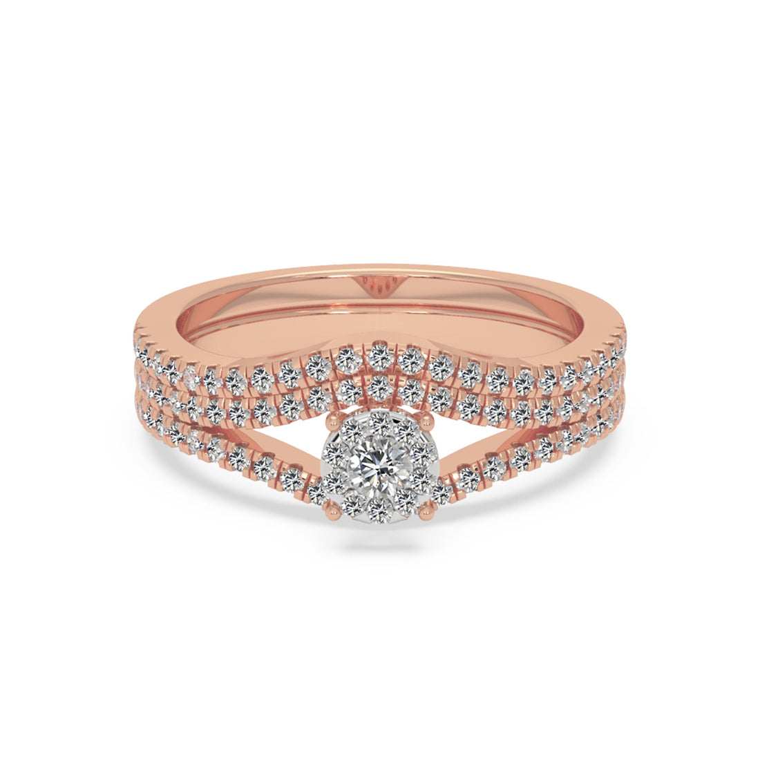 Round Cluster Halo With Contoured Pave Band Engagement Ring