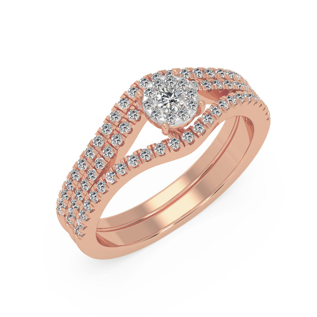 Round Cluster Halo With Contoured Pave Band Engagement Ring