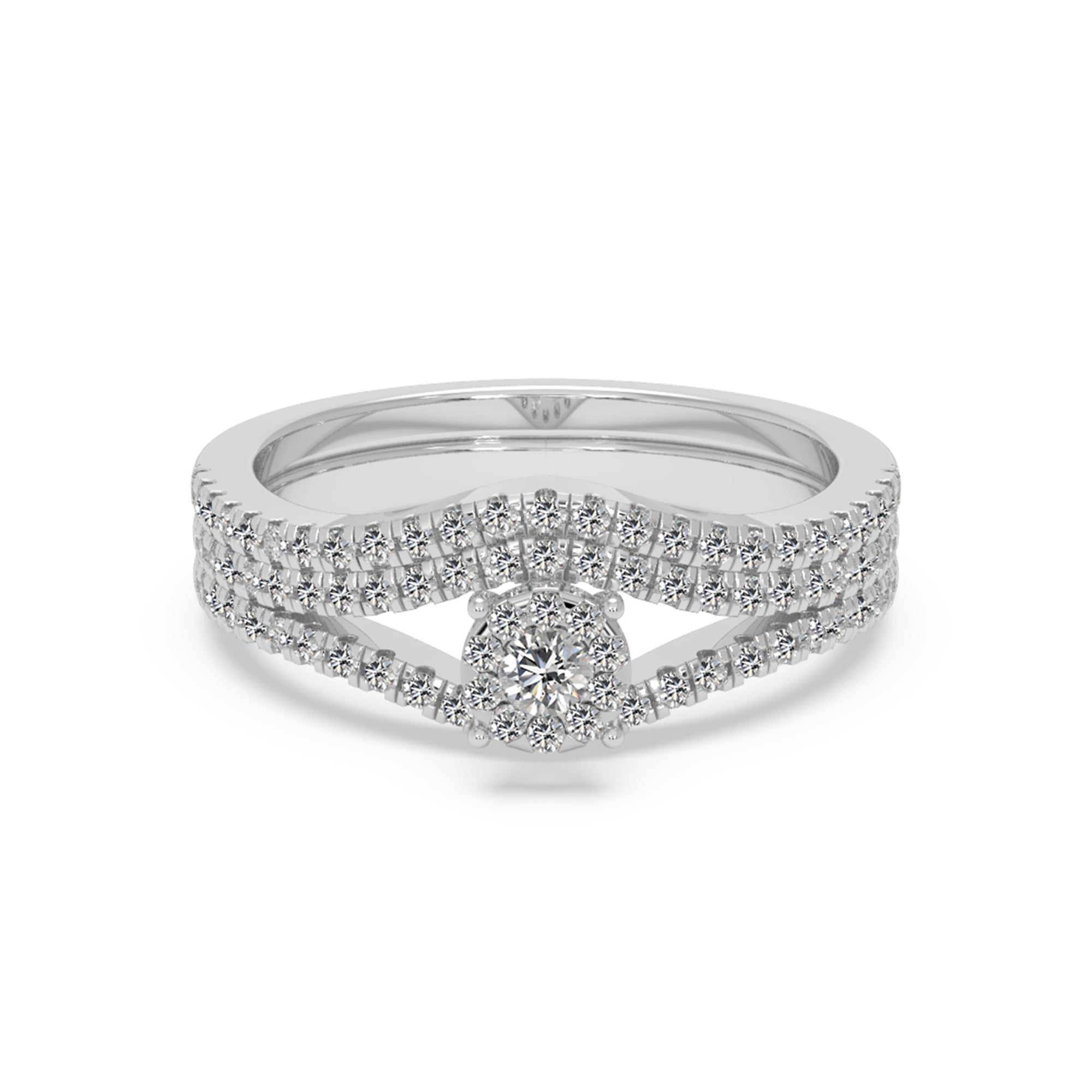 Round Cluster Halo With Contoured Pave Band Engagement Ring